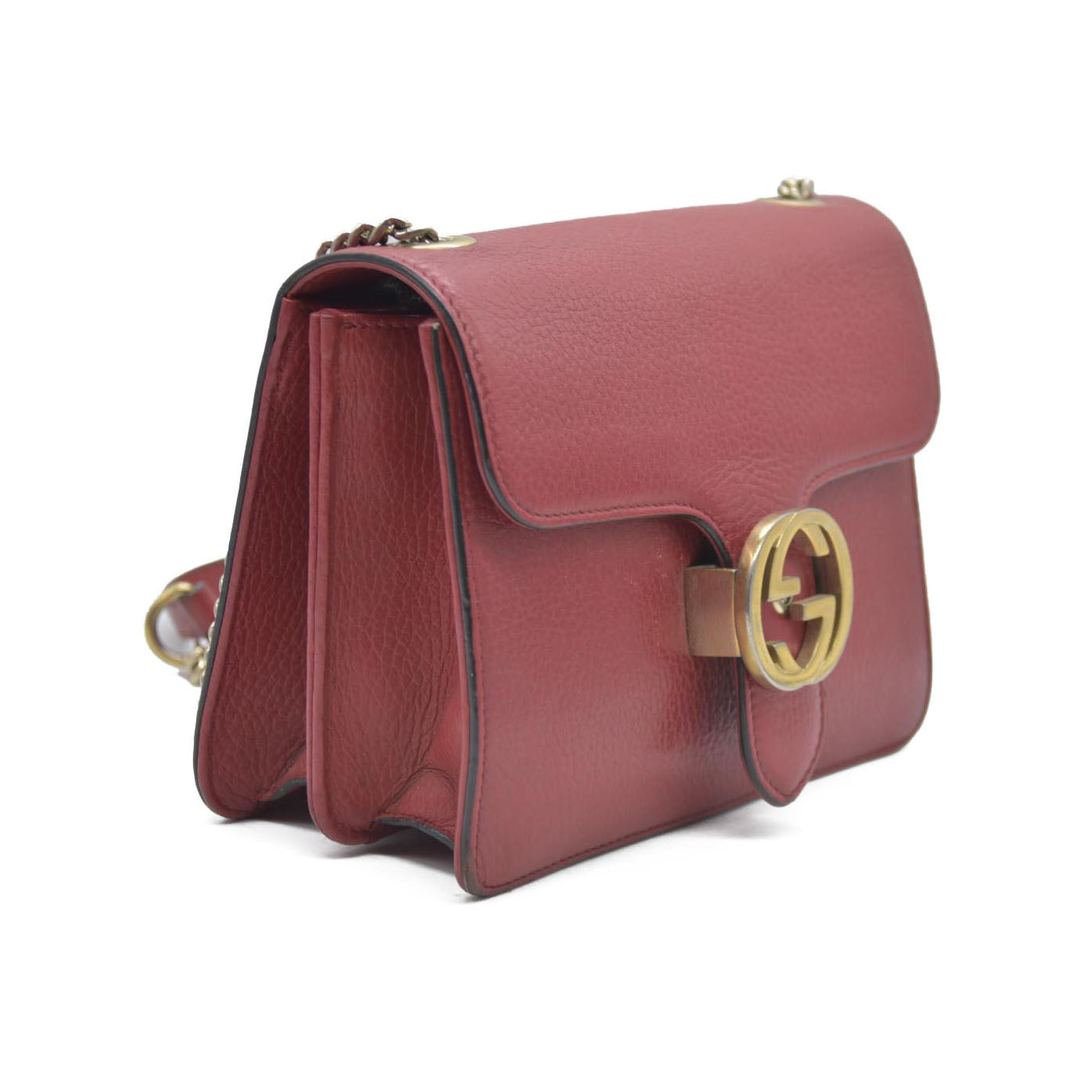 AUCTION $1550 Gucci  Dollar Calfskin Interlocking G Shoulder Bag Red