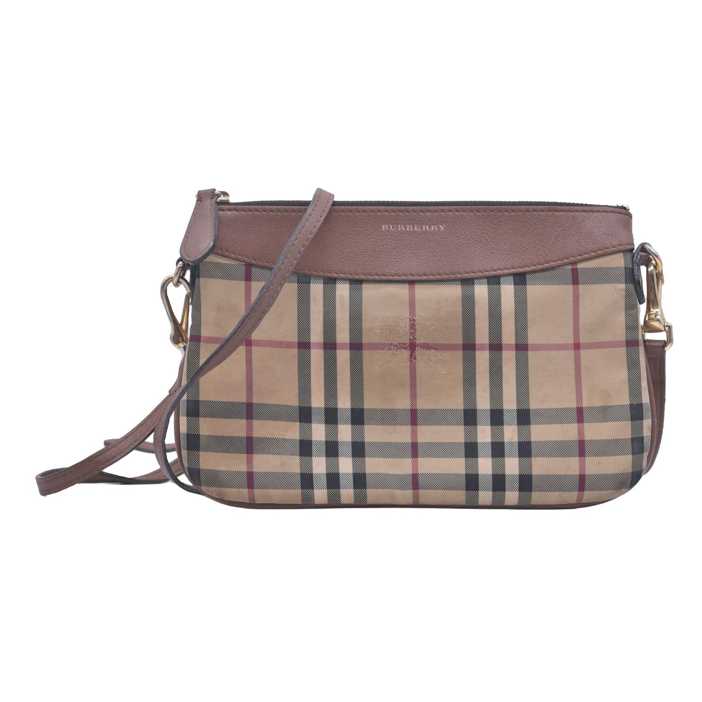 $695  WELL WORN Burberry Horseferry Check Peyton Crossbody Clutch Bag Black CONSIGNMENT