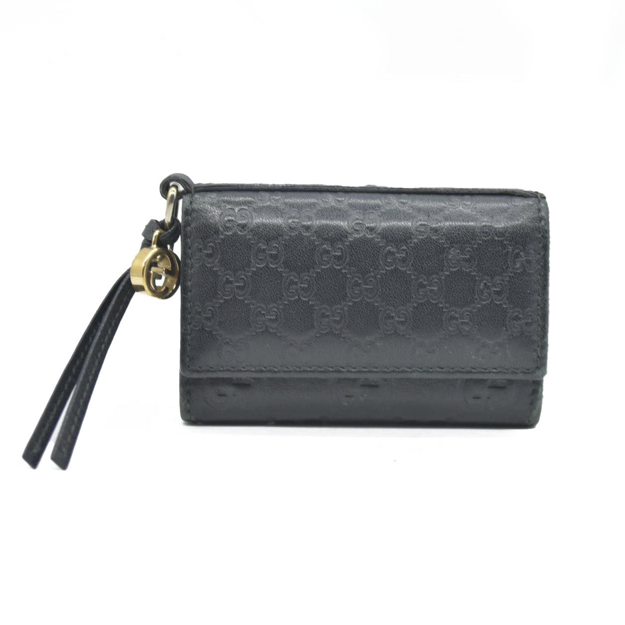 GUCCI Ssima Interlocking G GG Logo Leather 6 Rings Key Case Black