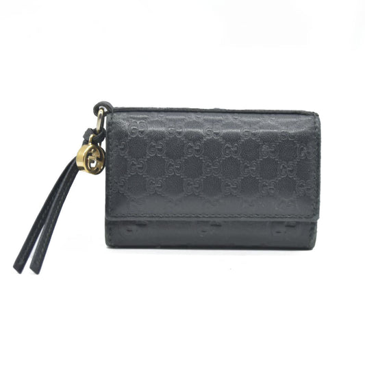 GUCCI Ssima Interlocking G GG Logo Leather 6 Rings Key Case Black