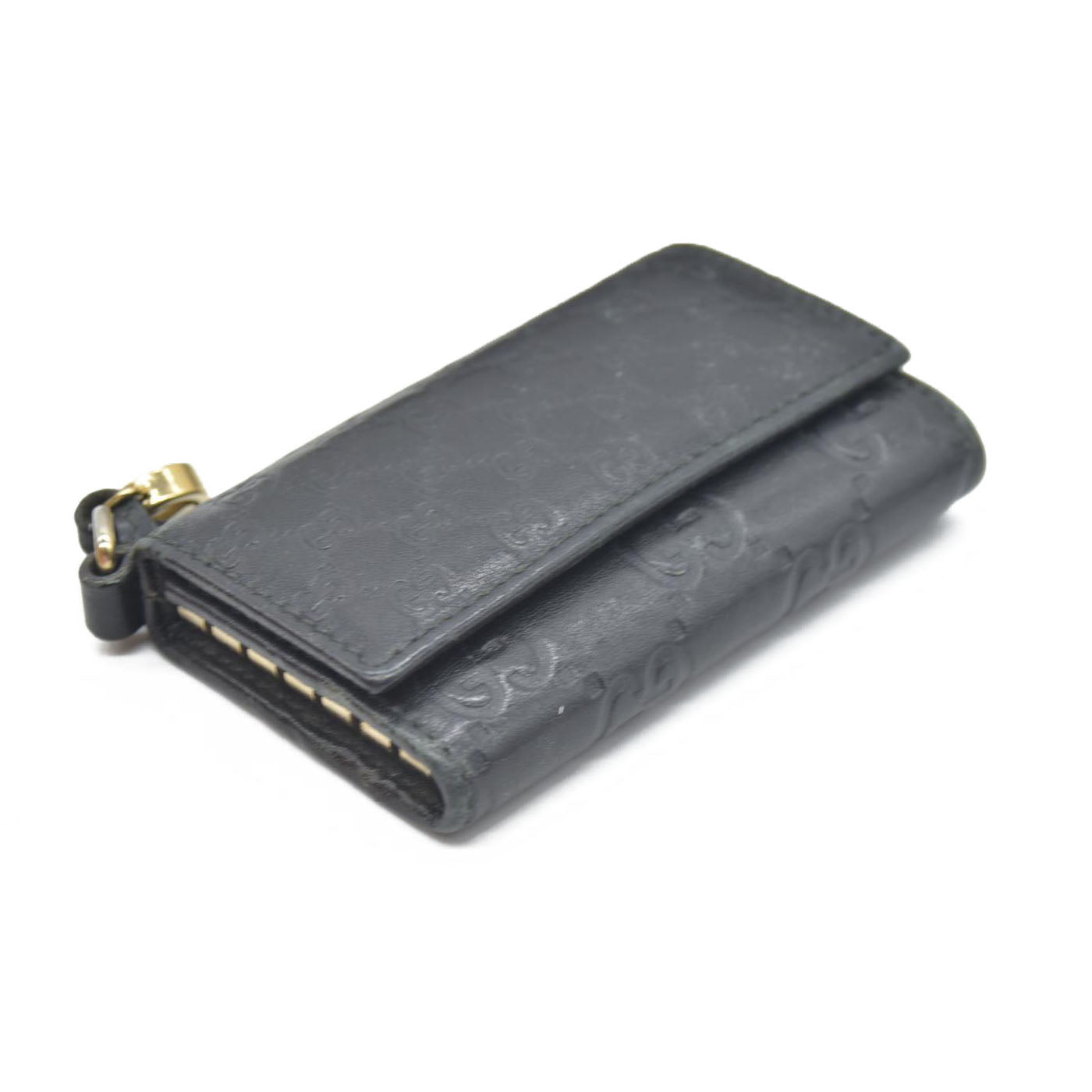 GUCCI Ssima Interlocking G GG Logo Leather 6 Rings Key Case Black