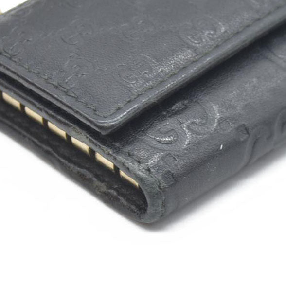 GUCCI Ssima Interlocking G GG Logo Leather 6 Rings Key Case Black