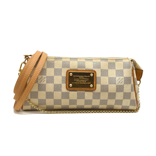 Louis Vuitton Damier Azur Eva Crossbody Shoulder Bag White Clutch Chain