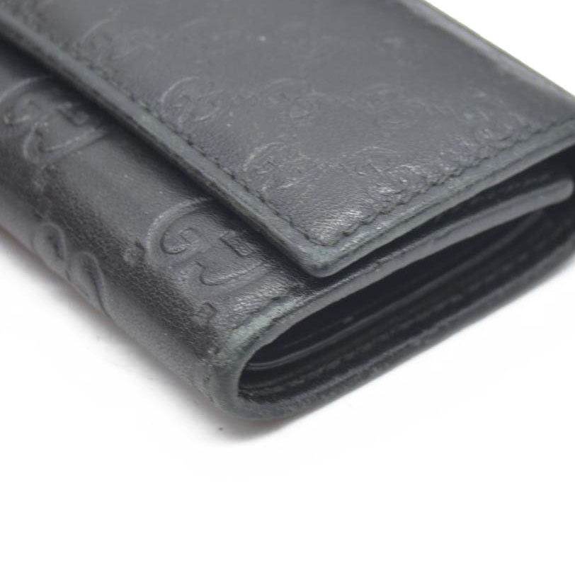 GUCCI Ssima Interlocking G GG Logo Leather 6 Rings Key Case Black