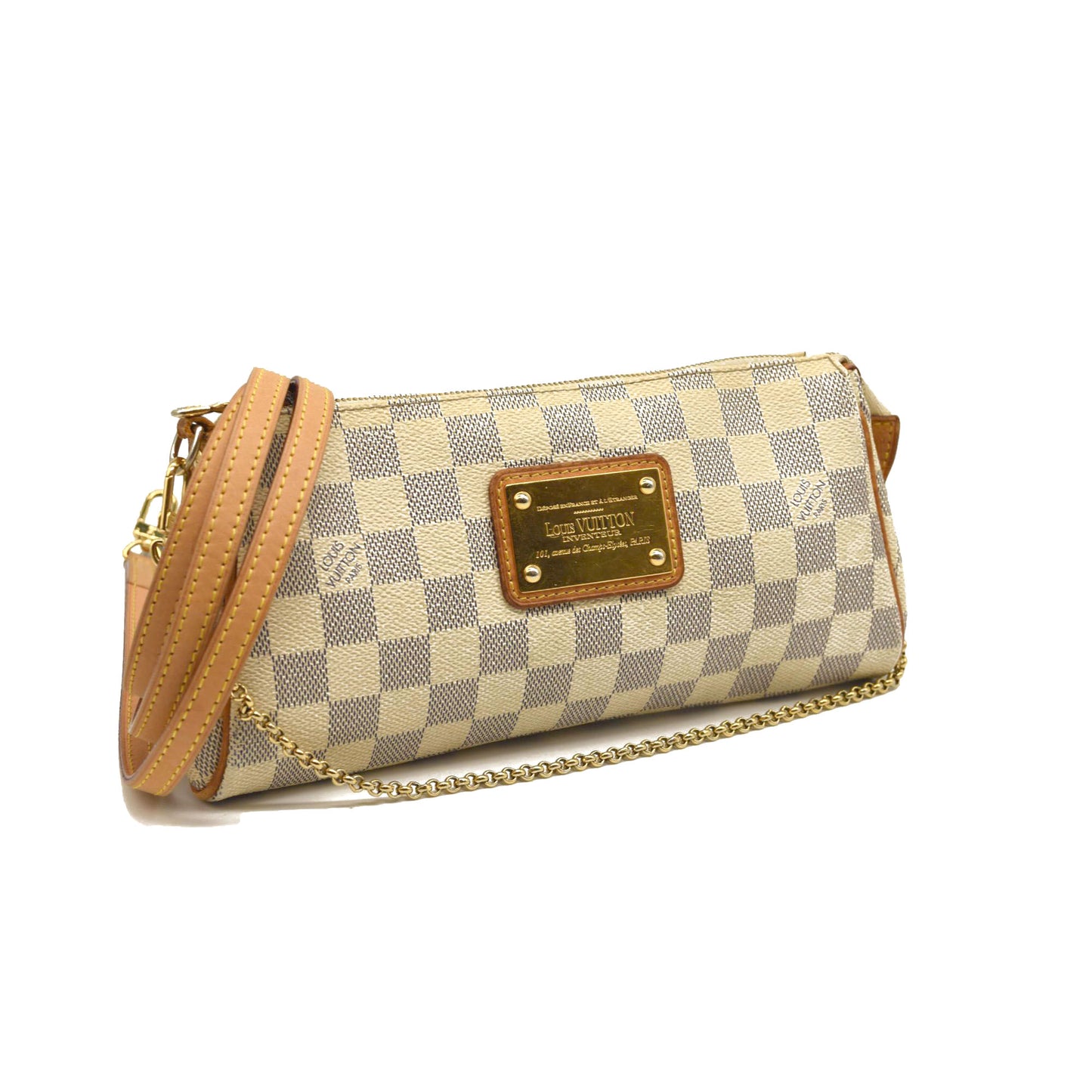 Louis Vuitton Damier Azur Eva Crossbody Shoulder Bag White Clutch Chain