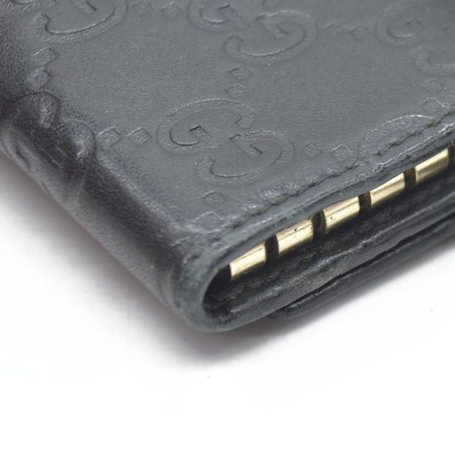 GUCCI Ssima Interlocking G GG Logo Leather 6 Rings Key Case Black