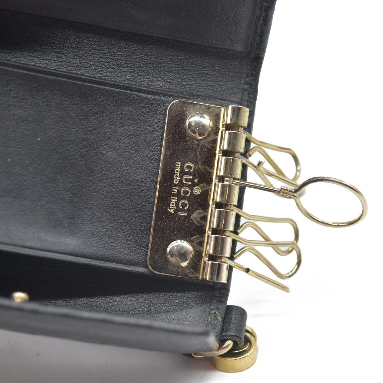 GUCCI Ssima Interlocking G GG Logo Leather 6 Rings Key Case Black