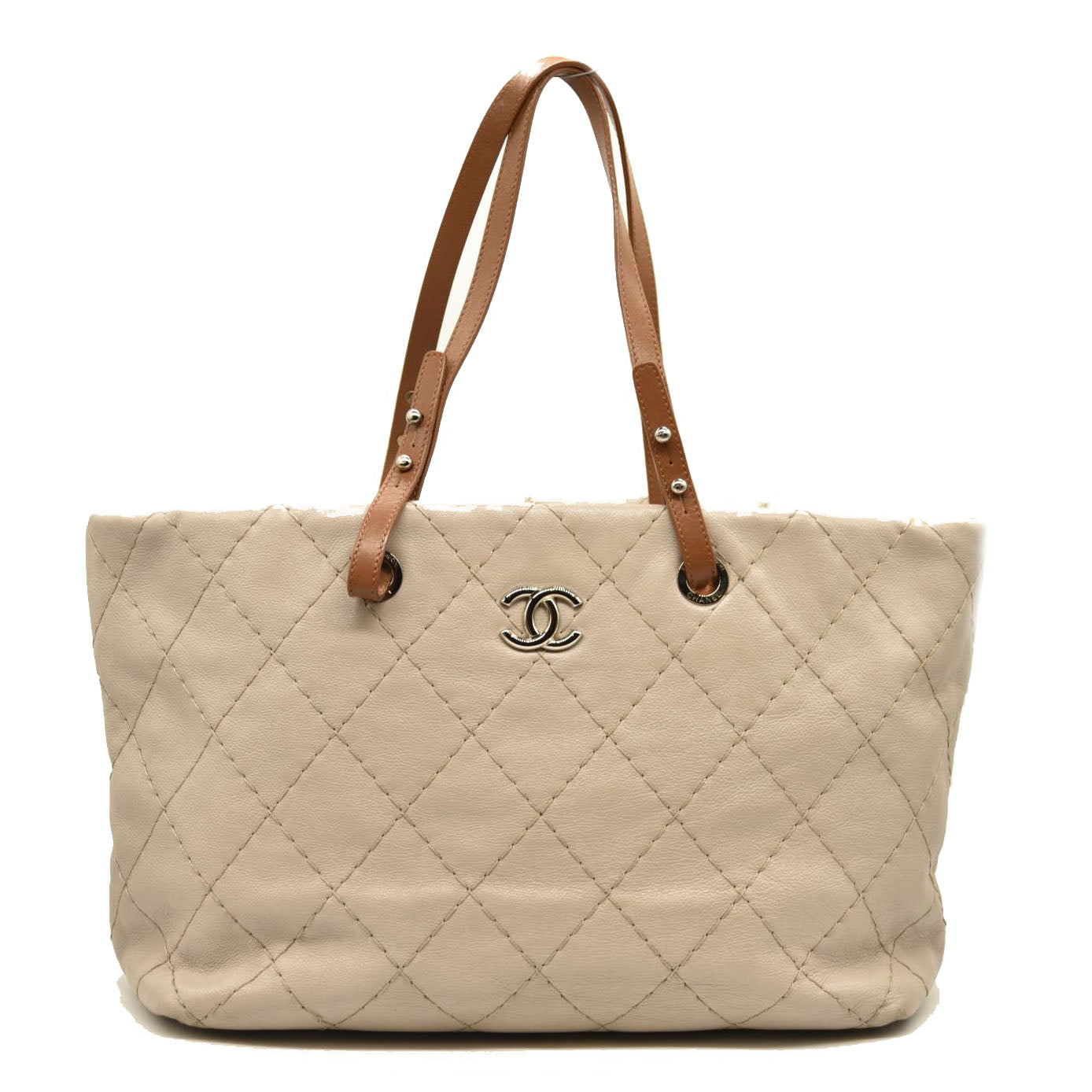 CHANEL Glazed Calfskin Large On The Road Tote Beige 15*