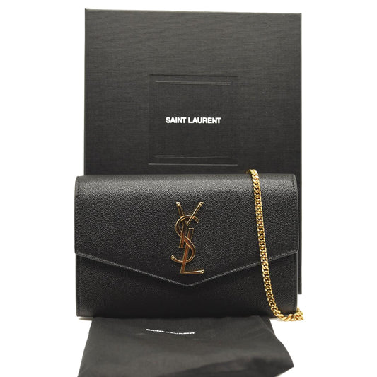 SAINT LAURENT Grain De Poudre Uptown Chain Wallet Black