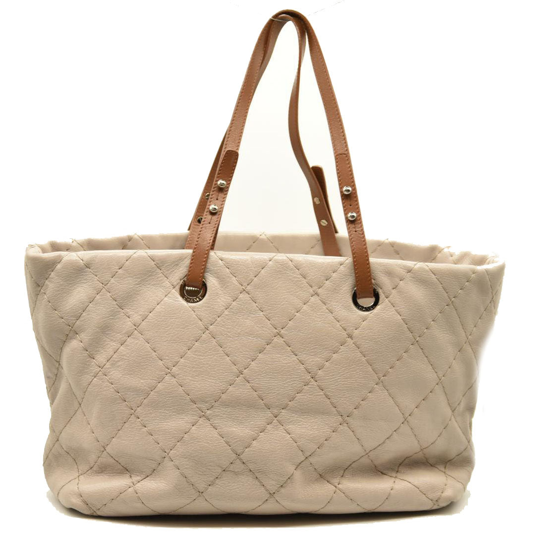 CHANEL Glazed Calfskin Large On The Road Tote Beige 15*