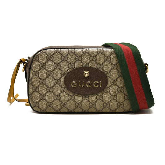 USED GUCCI GG Supreme Monogram Web Neo Vintage Shoulder Bag Beige New Acero Crop