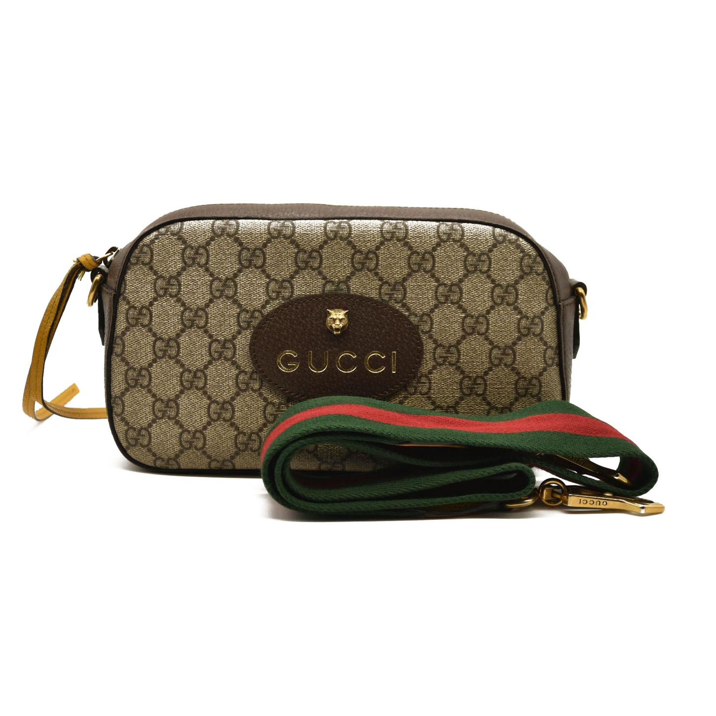 USED GUCCI GG Supreme Monogram Web Neo Vintage Shoulder Bag Beige New Acero Crop