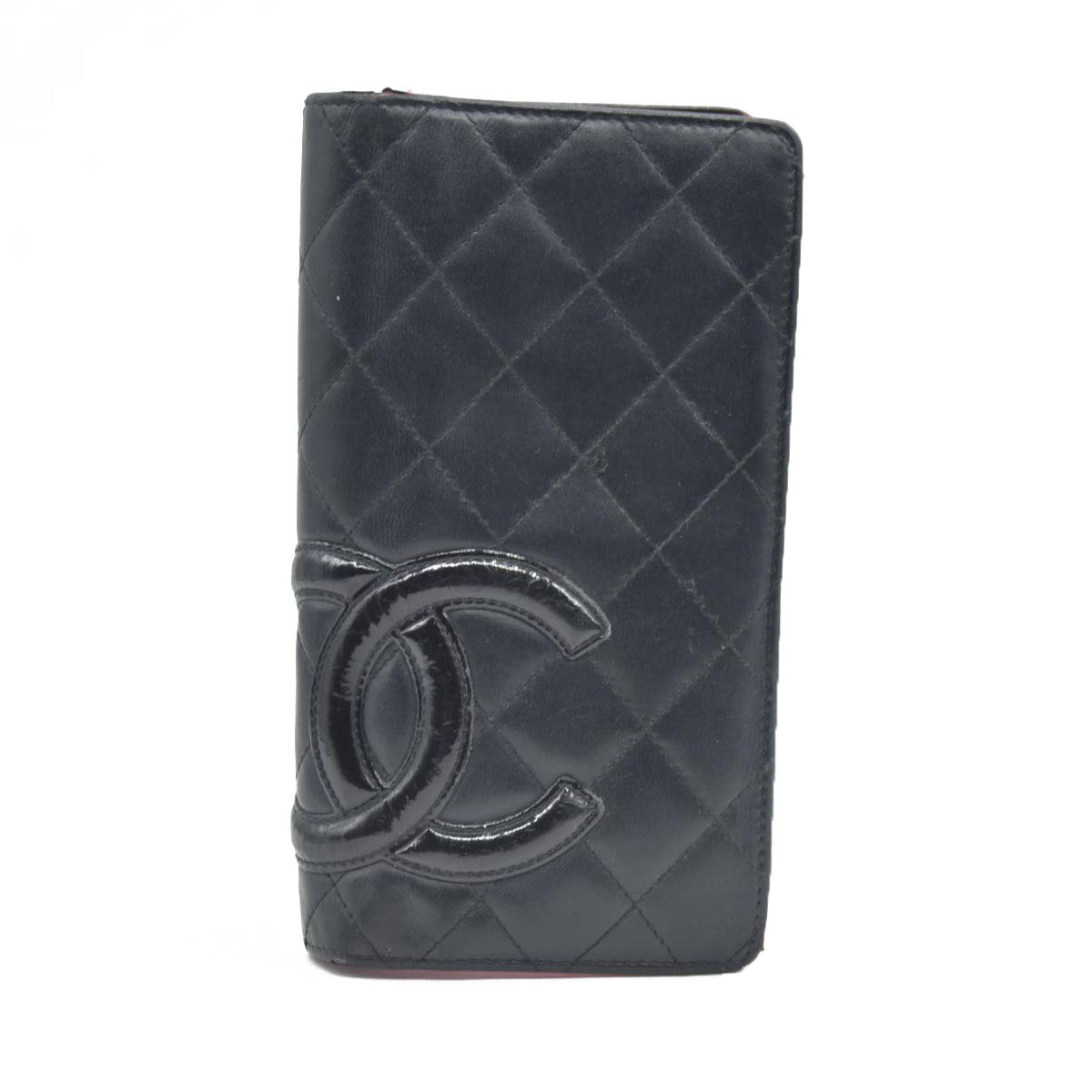 $1075 CHANEL Combon Line Lambskin Long Bifold Wallet Black