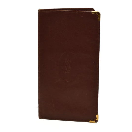Must de Cartier Leather Bifold Long Wallet Bordeaux
