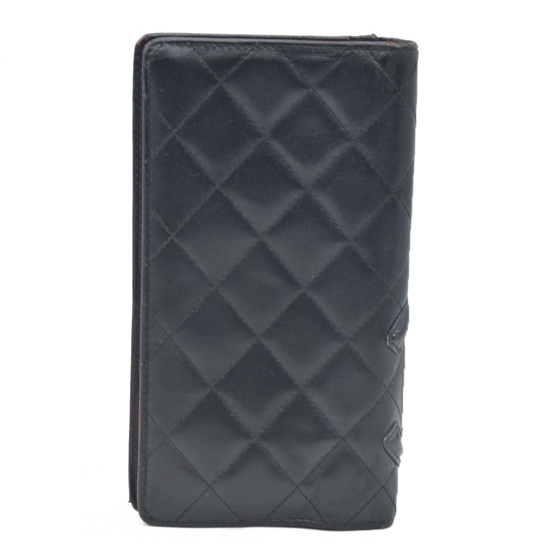 $1075 CHANEL Combon Line Lambskin Long Bifold Wallet Black