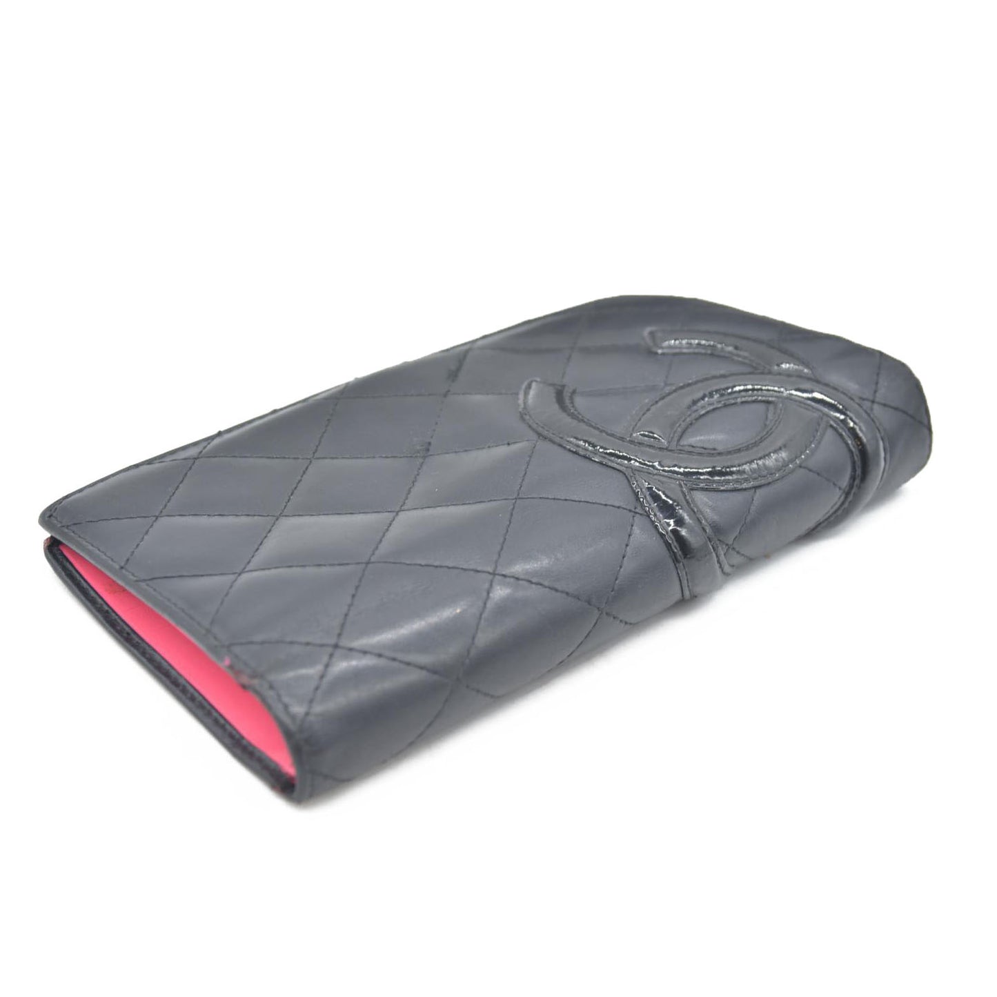 $1075 CHANEL Combon Line Lambskin Long Bifold Wallet Black