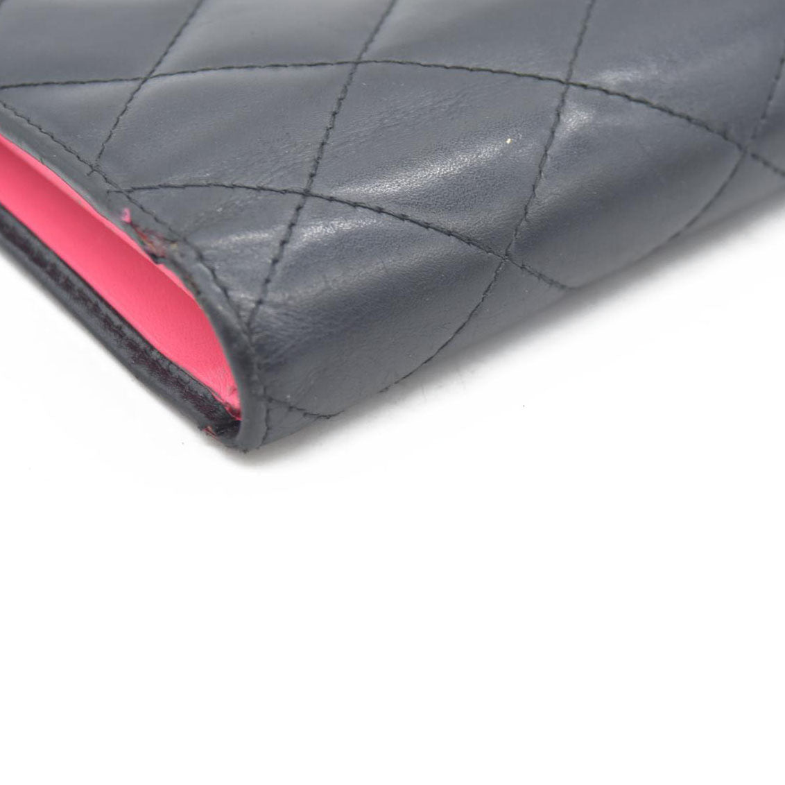 $1075 CHANEL Combon Line Lambskin Long Bifold Wallet Black