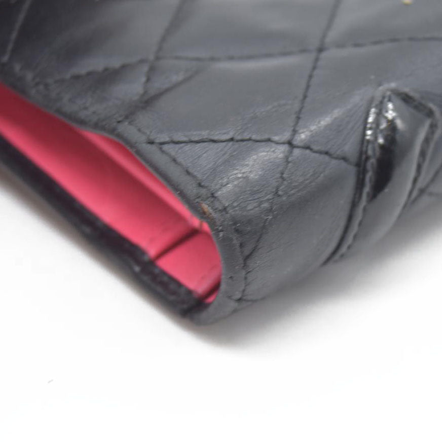 $1075 CHANEL Combon Line Lambskin Long Bifold Wallet Black