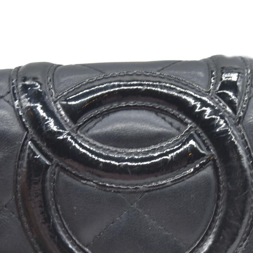 $1075 CHANEL Combon Line Lambskin Long Bifold Wallet Black