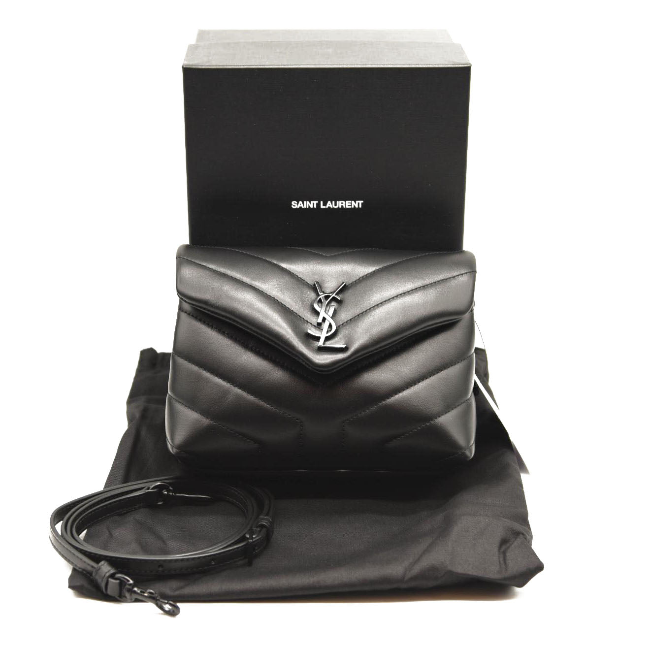 SAINT LAURENT Calfskin Y Quilted Monogram Monochrome Toy Loulou Crossbody Bag Black