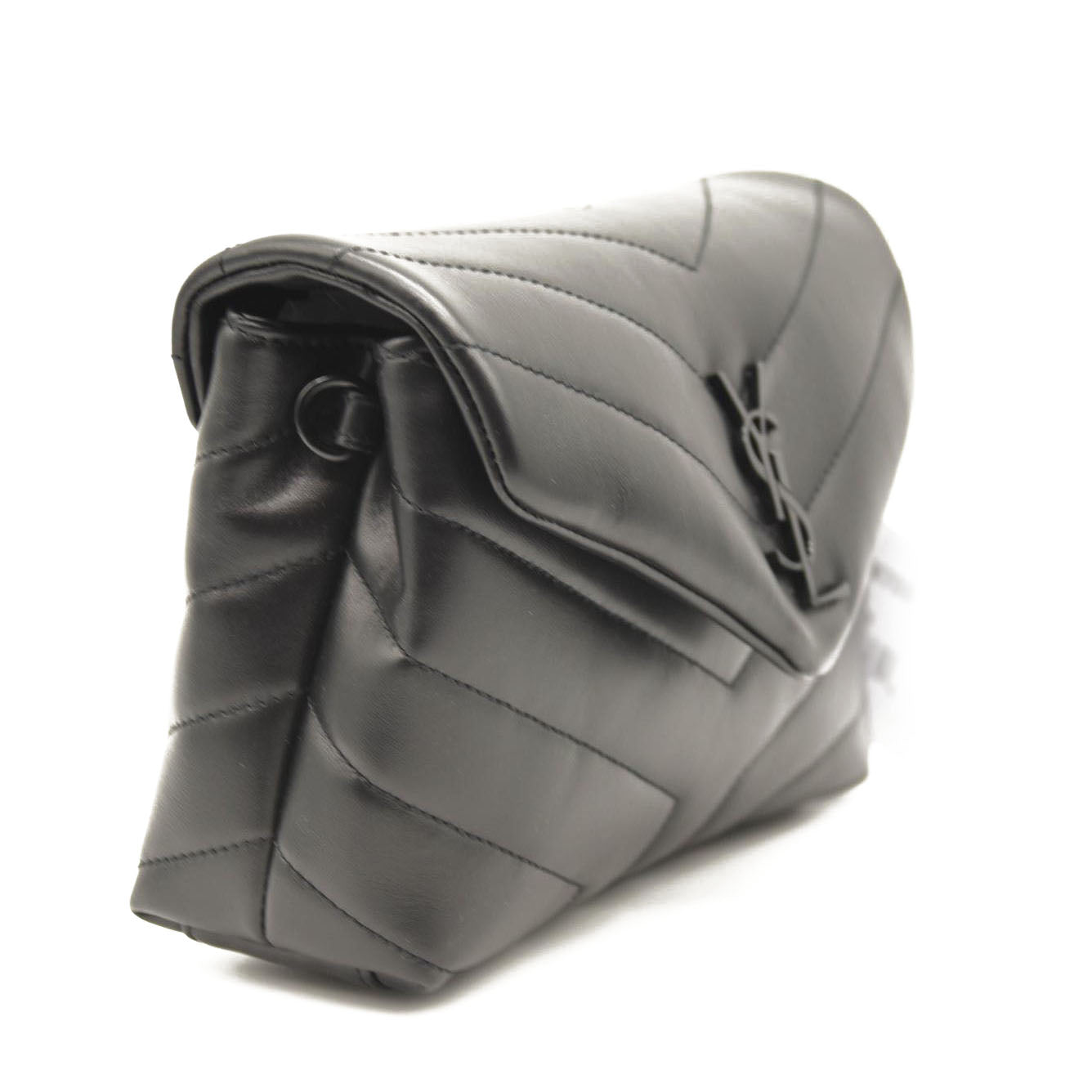 SAINT LAURENT Calfskin Y Quilted Monogram Monochrome Toy Loulou Crossbody Bag Black