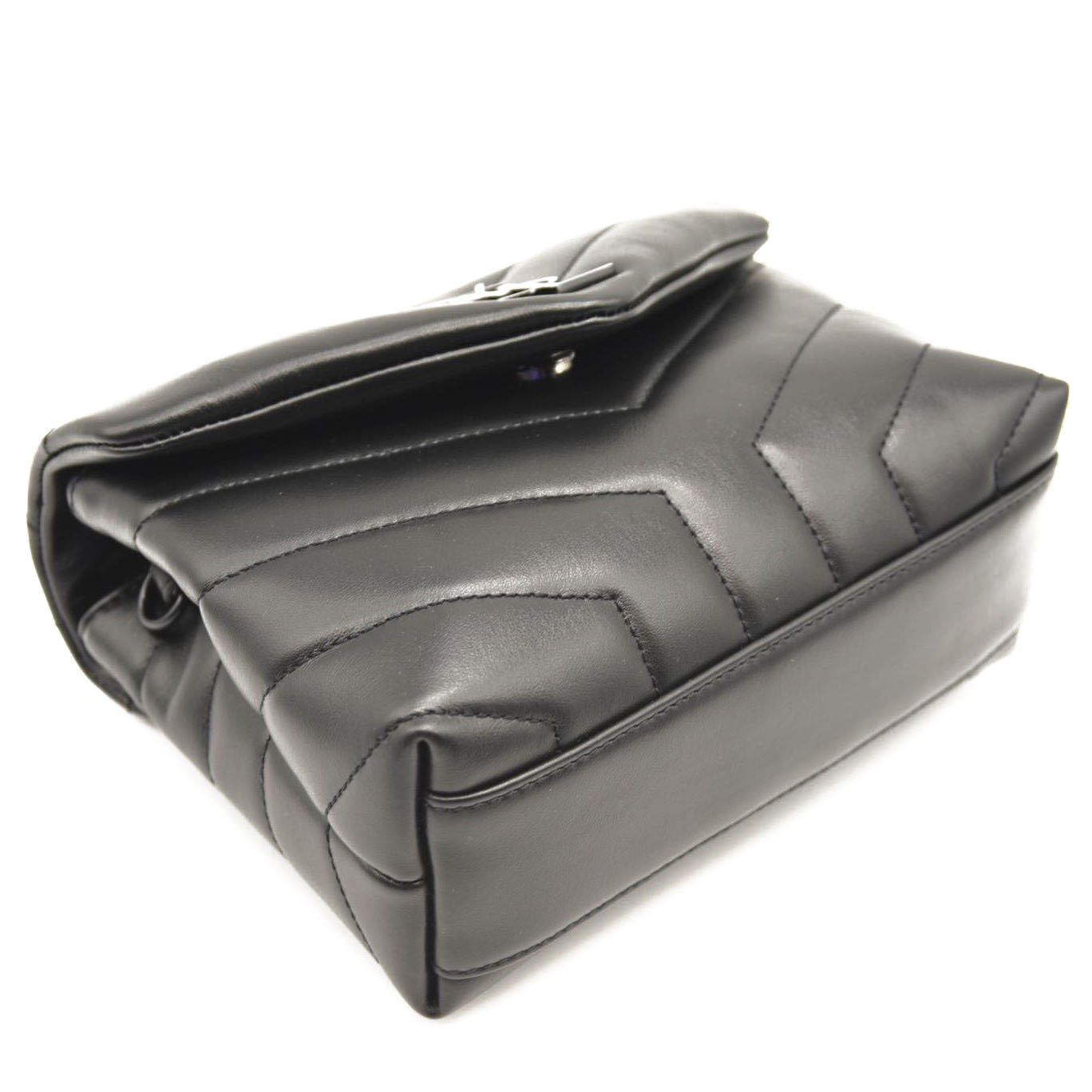 SAINT LAURENT Calfskin Y Quilted Monogram Monochrome Toy Loulou Crossbody Bag Black