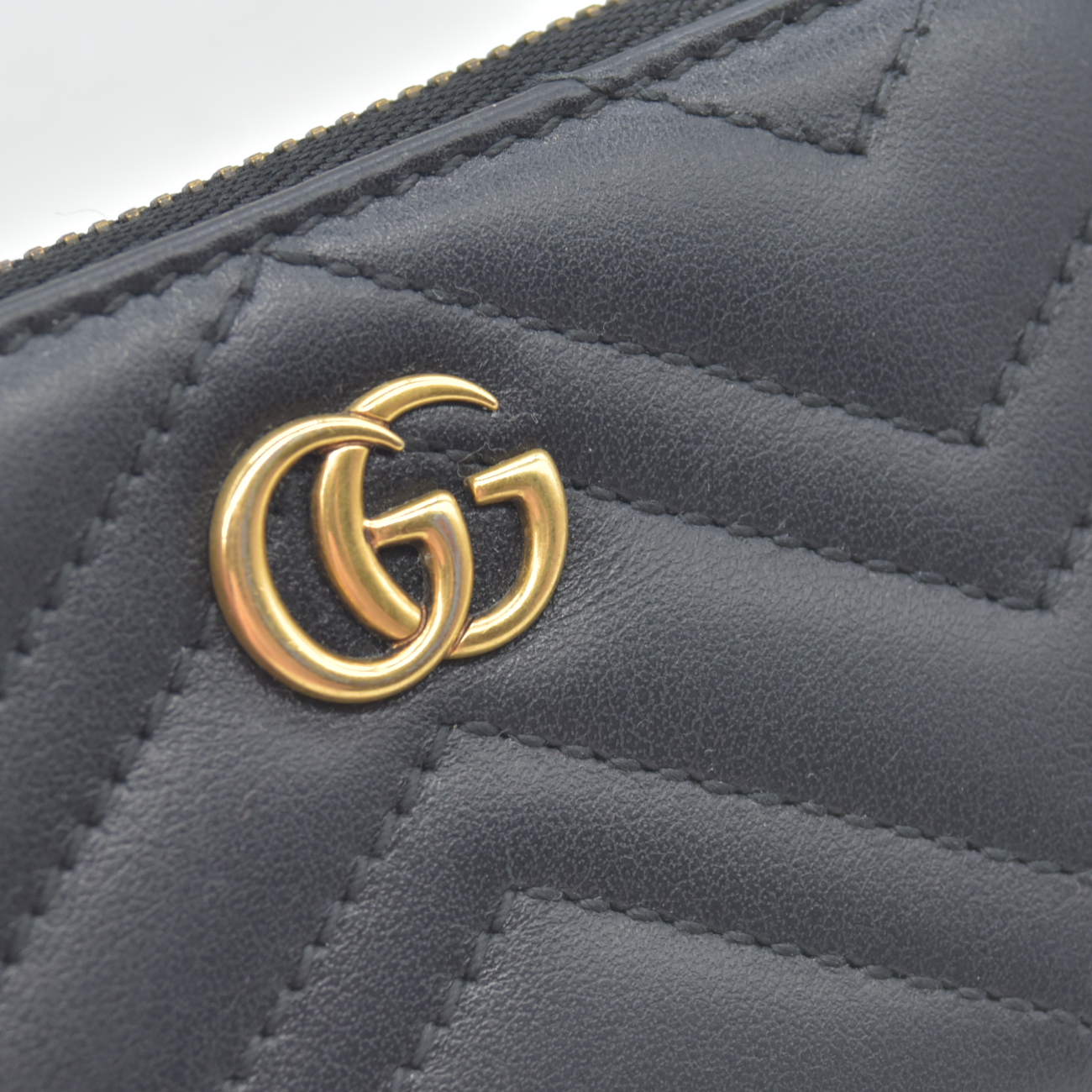 $480 Gucci Calfskin Matelasse GG Marmont Key Case Black
