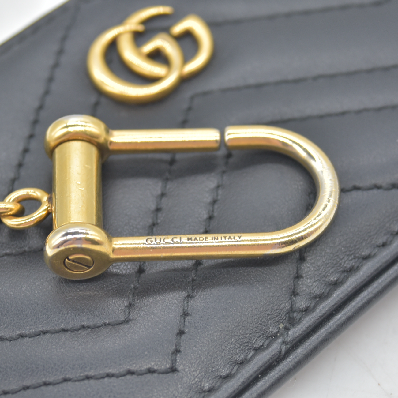 $480 Gucci Calfskin Matelasse GG Marmont Key Case Black