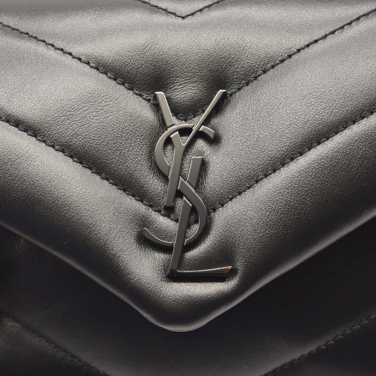 SAINT LAURENT Calfskin Y Quilted Monogram Monochrome Toy Loulou Crossbody Bag Black