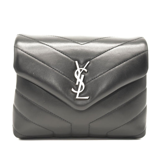 SAINT LAURENT Calfskin Y Quilted Monogram Toy Loulou Crossbody Bag Black