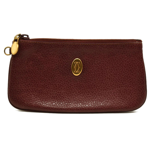 Must de Cartier Leather Cosmetic Pouch Bag Bordeaux