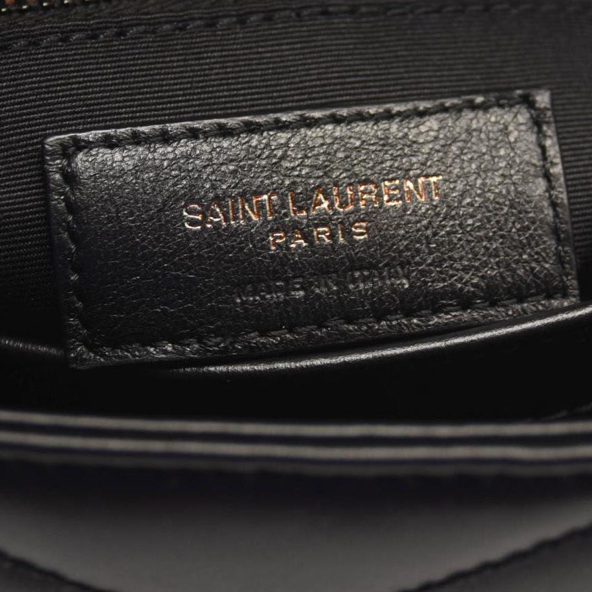 SAINT LAURENT Calfskin Y Quilted Monogram Monochrome Toy Loulou Crossbody Bag Black