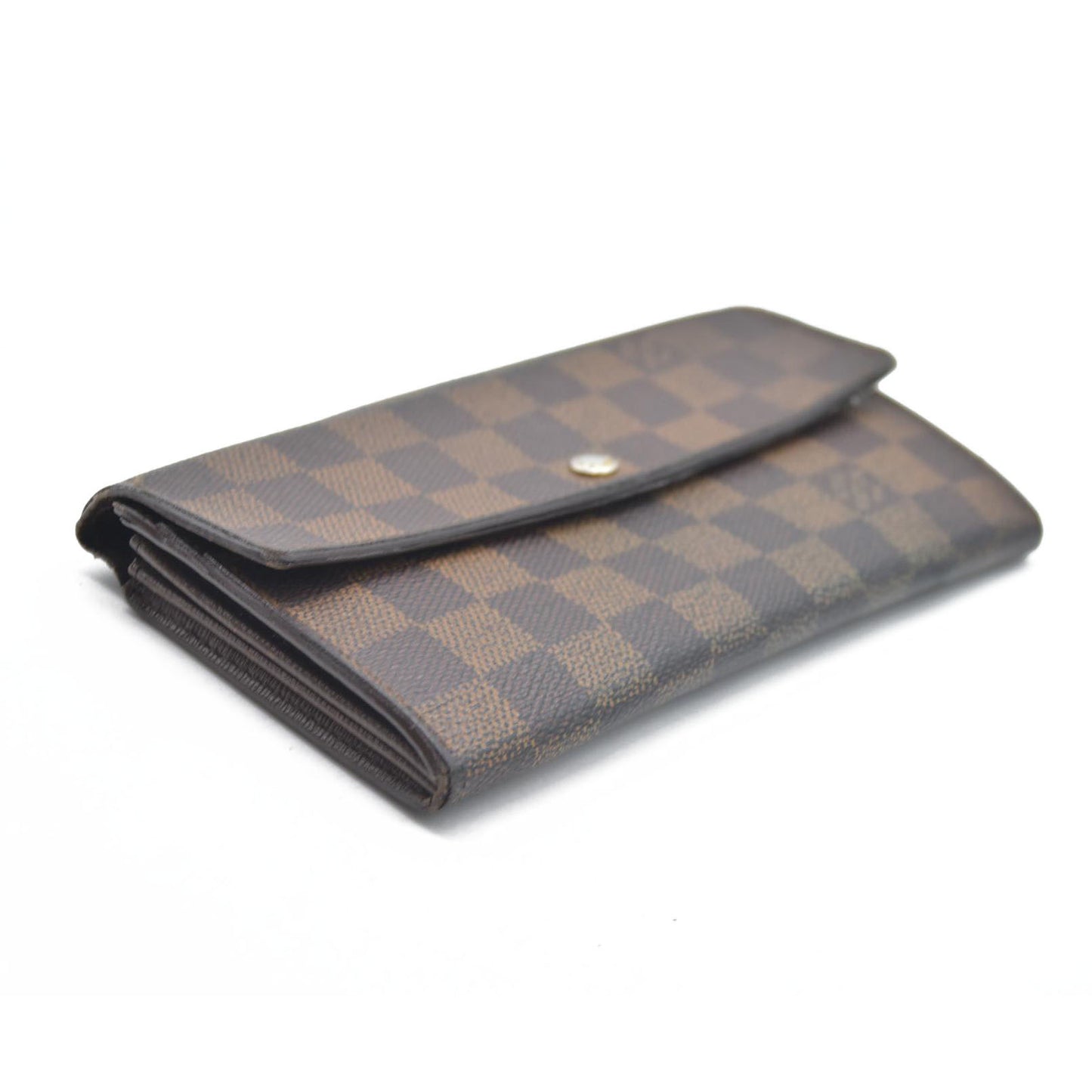 $770 Louis Vuitton Damier Porte Feuille Sarah Long Bifold Wallet Brown