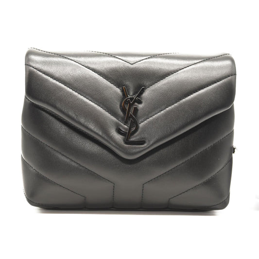 SAINT LAURENT Calfskin Y Quilted Monogram Monochrome Toy Loulou Crossbody Bag Black