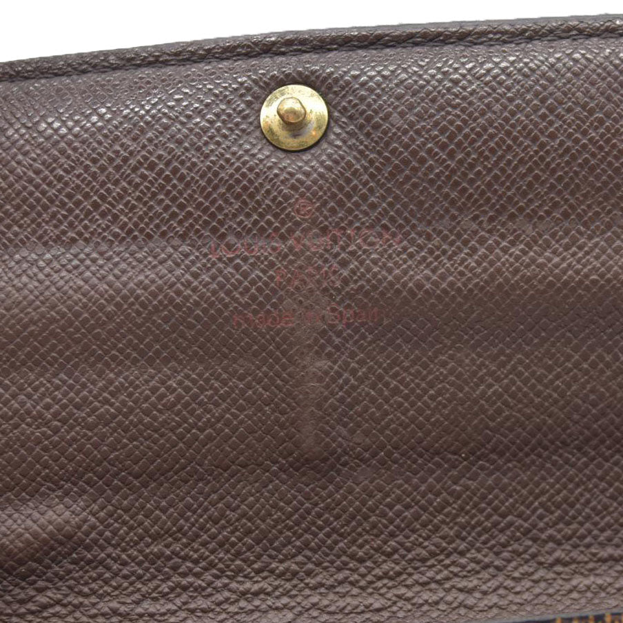 $770 Louis Vuitton Damier Porte Feuille Sarah Long Bifold Wallet Brown