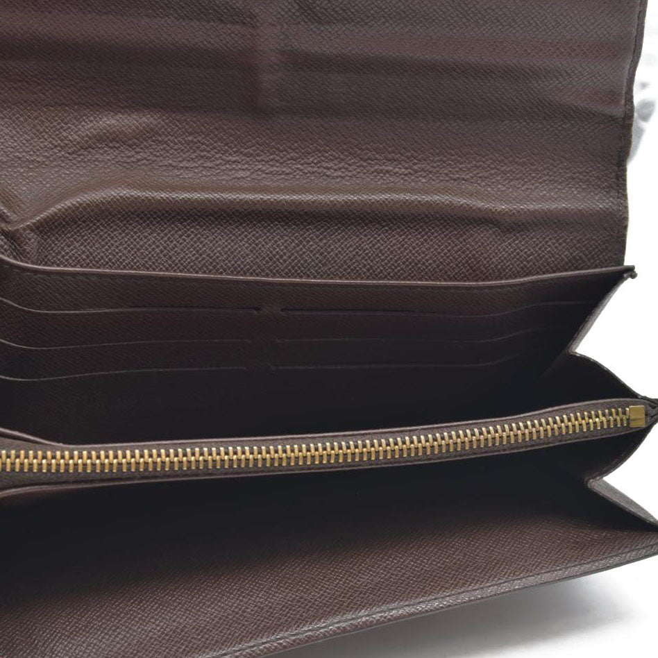 $770 Louis Vuitton Damier Porte Feuille Sarah Long Bifold Wallet Brown