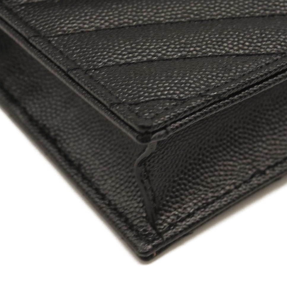 NEW SAINT LAURENT Grain De Poudre Matelasse Chevron Monogram Chain Wallet Black Silver