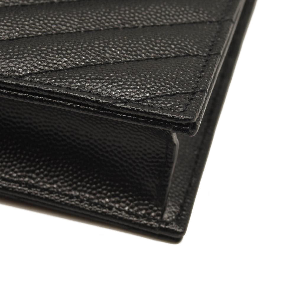 NEW SAINT LAURENT Grain De Poudre Matelasse Chevron Monogram Chain Wallet Black Silver