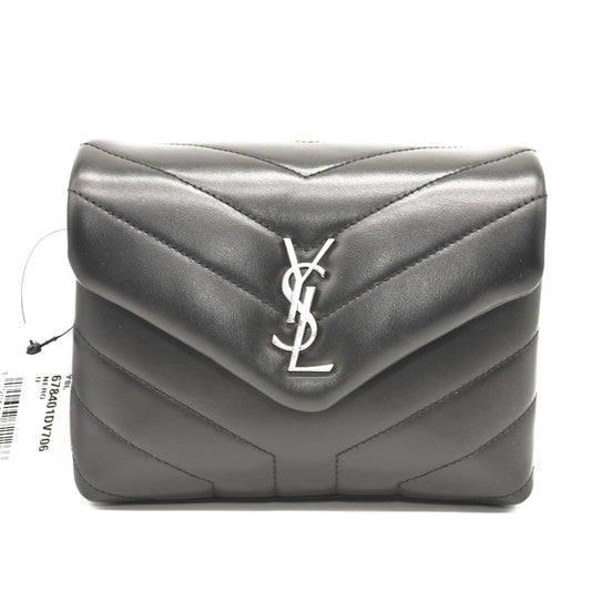 SAINT LAURENT Calfskin Y Quilted Monogram Toy Loulou Crossbody Bag Black