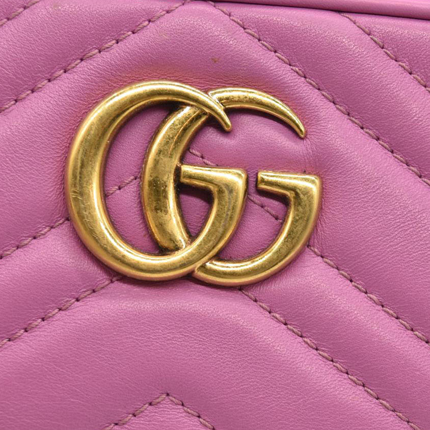 Gucci  Calfskin Matelasse Mini GG Marmont Chain Shoulder Bag Candy Mousse