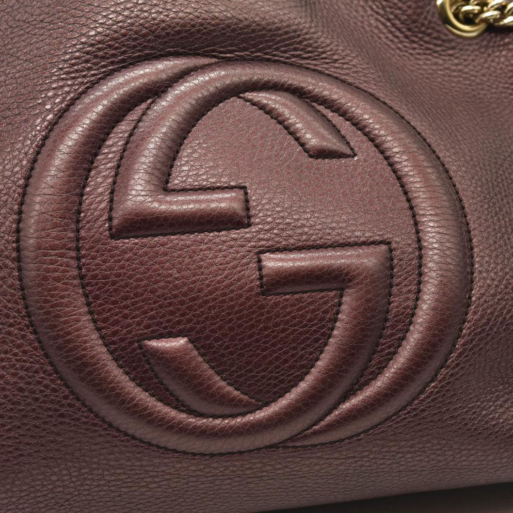 USED GUCCI Pebbled Calfskin Medium Soho Chain Shoulder Bag Metallic Purple