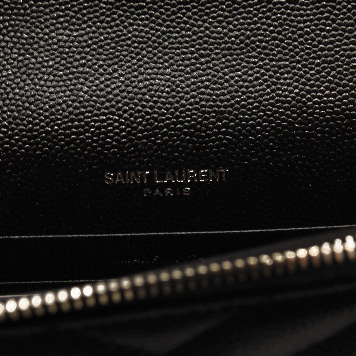 NEW SAINT LAURENT Grain De Poudre Matelasse Chevron Monogram Chain Wallet Black Silver