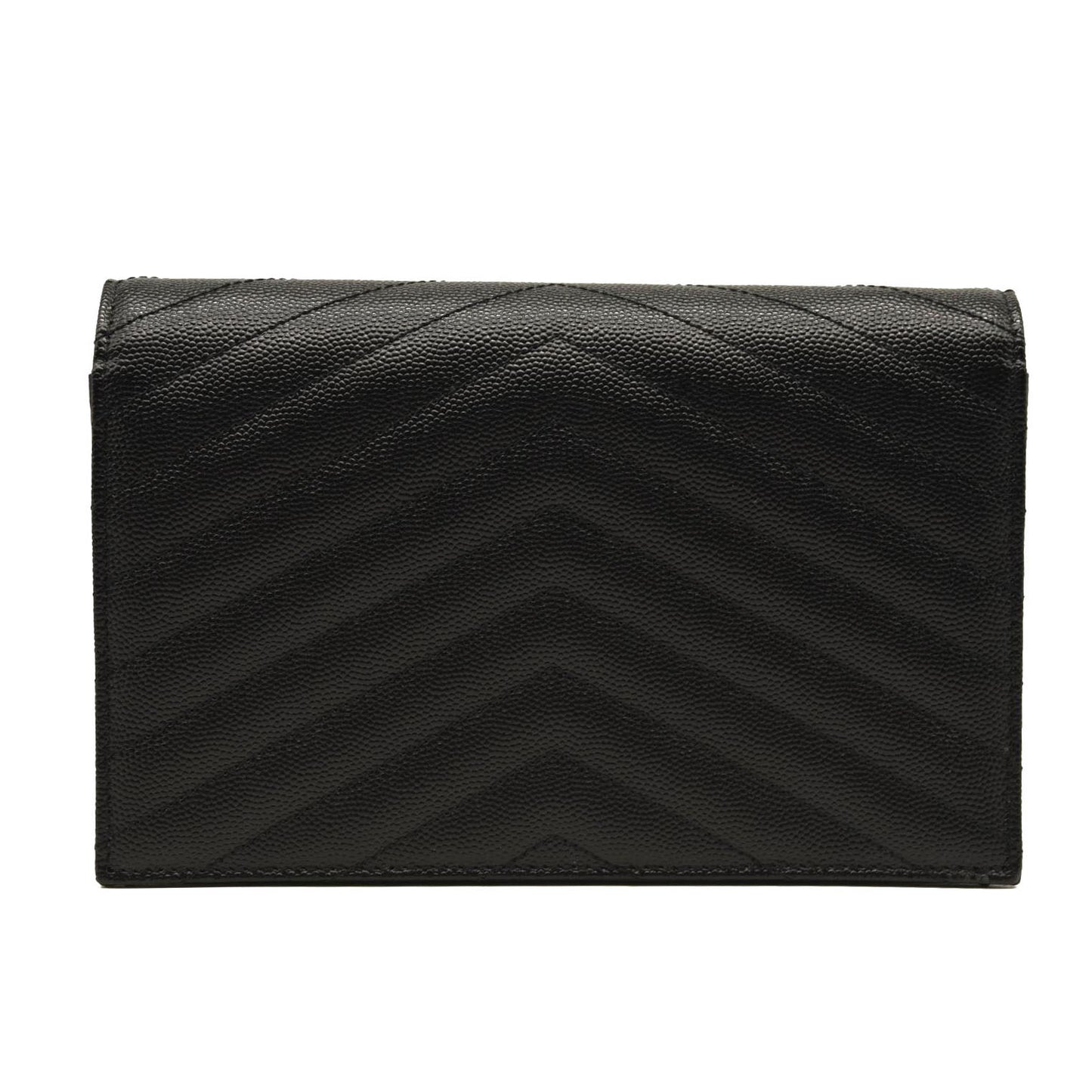 NEW SAINT LAURENT Grain De Poudre Matelasse Chevron Monogram Chain Wallet Black Silver