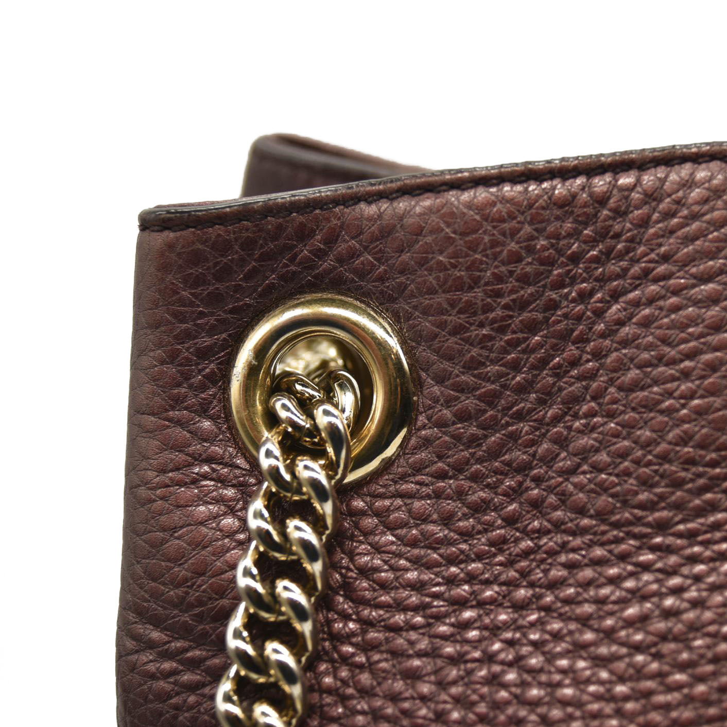 USED GUCCI Pebbled Calfskin Medium Soho Chain Shoulder Bag Metallic Purple