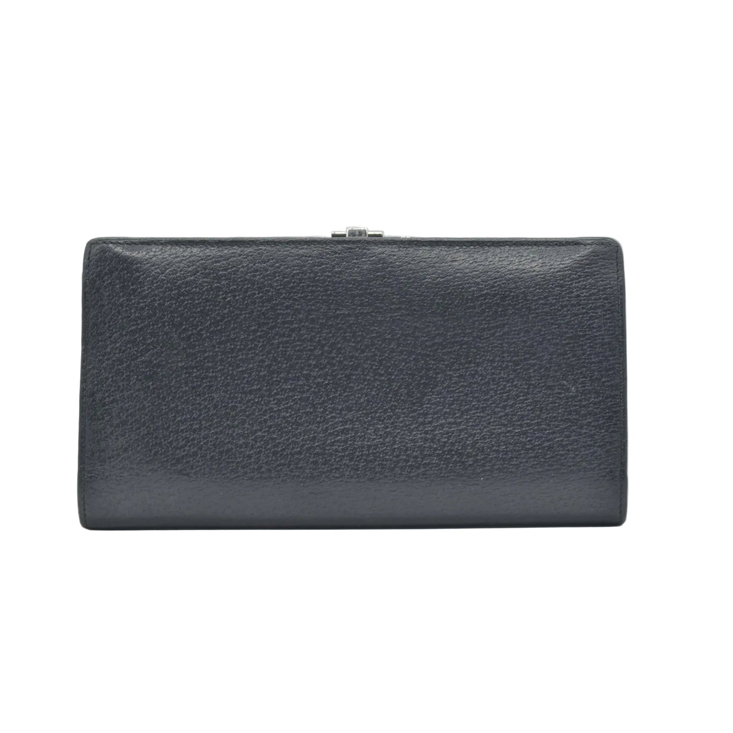 $600 Gucci Black Leather Frame Clasp Continental Wallet - Consignment