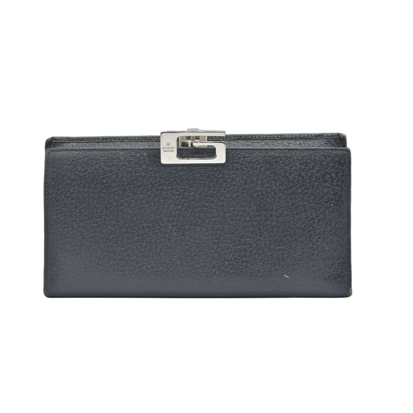 $600 Gucci Black Leather Frame Clasp Continental Wallet - Consignment