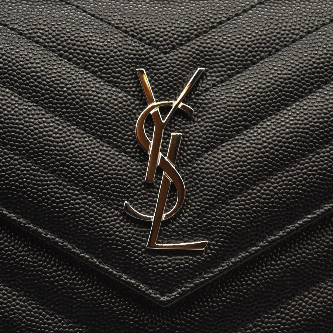 NEW SAINT LAURENT Grain De Poudre Matelasse Chevron Monogram Chain Wallet Black Silver