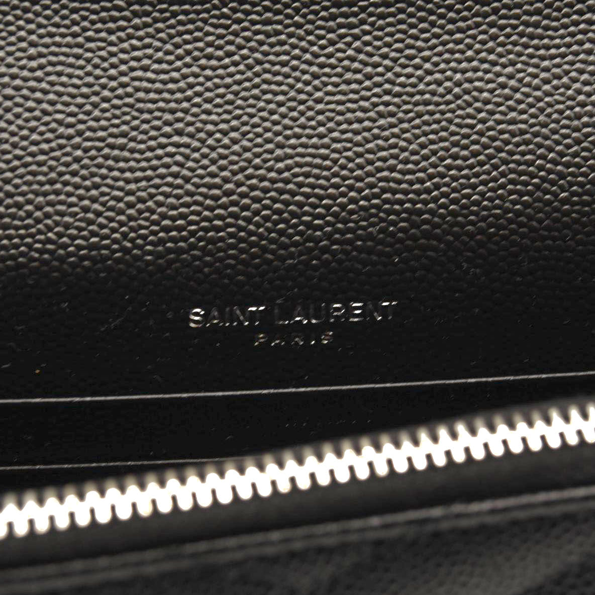 NEW SAINT LAURENT Grain De Poudre Matelasse Chevron Monogram Chain Wallet Black Silver