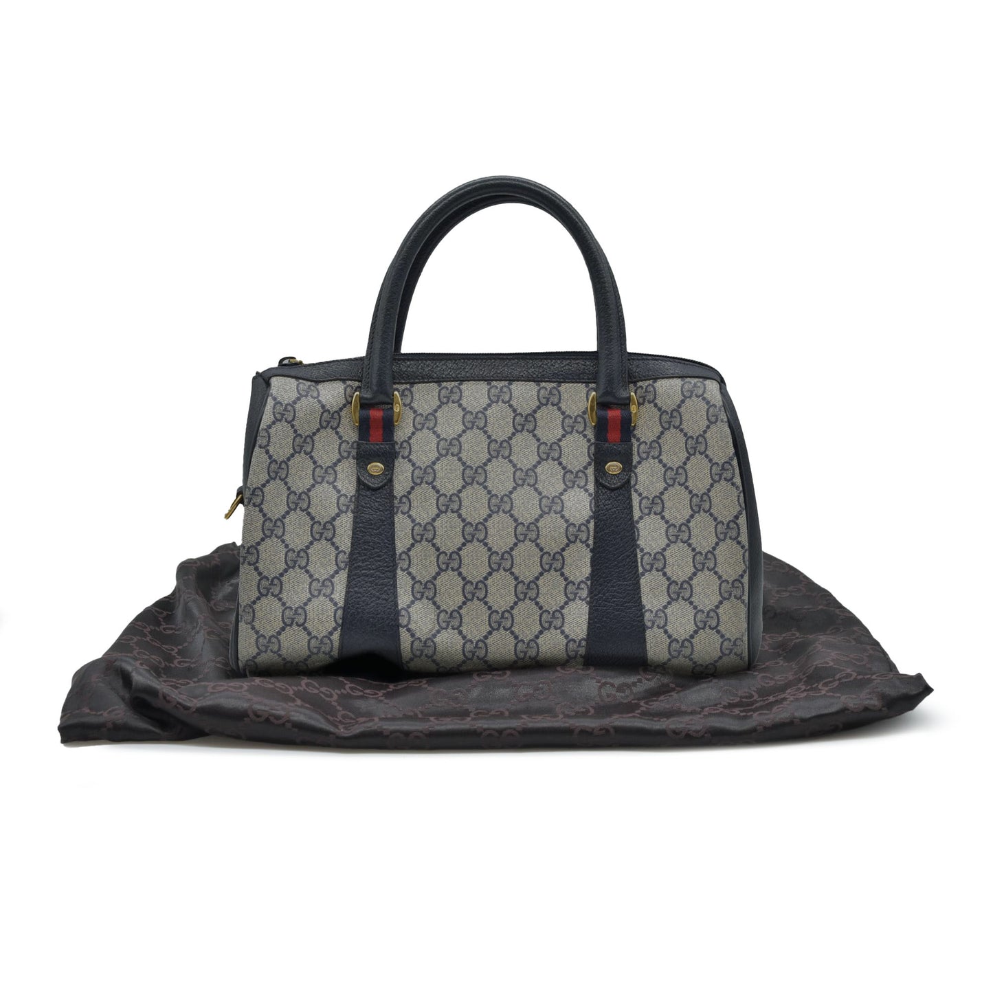 $950 Gucci Vintage GG Monogram Supreme Boston Handbag PVC Leather CONSIGNMENT