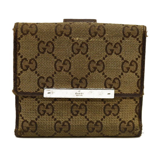 GUCCI GG Logo Canvas Leather Bifold Wallet Beige